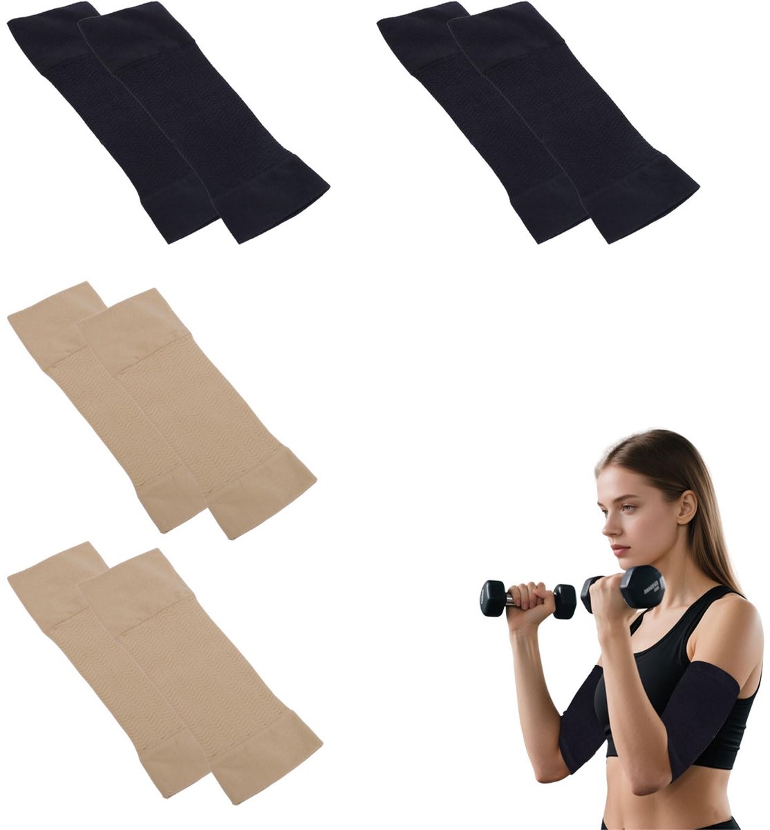 Kahaybeall 4 paar elastische compressiemouwen voor armen, afslankende mouwen, elastische compressiemouwen, elastisch - ShopVlot