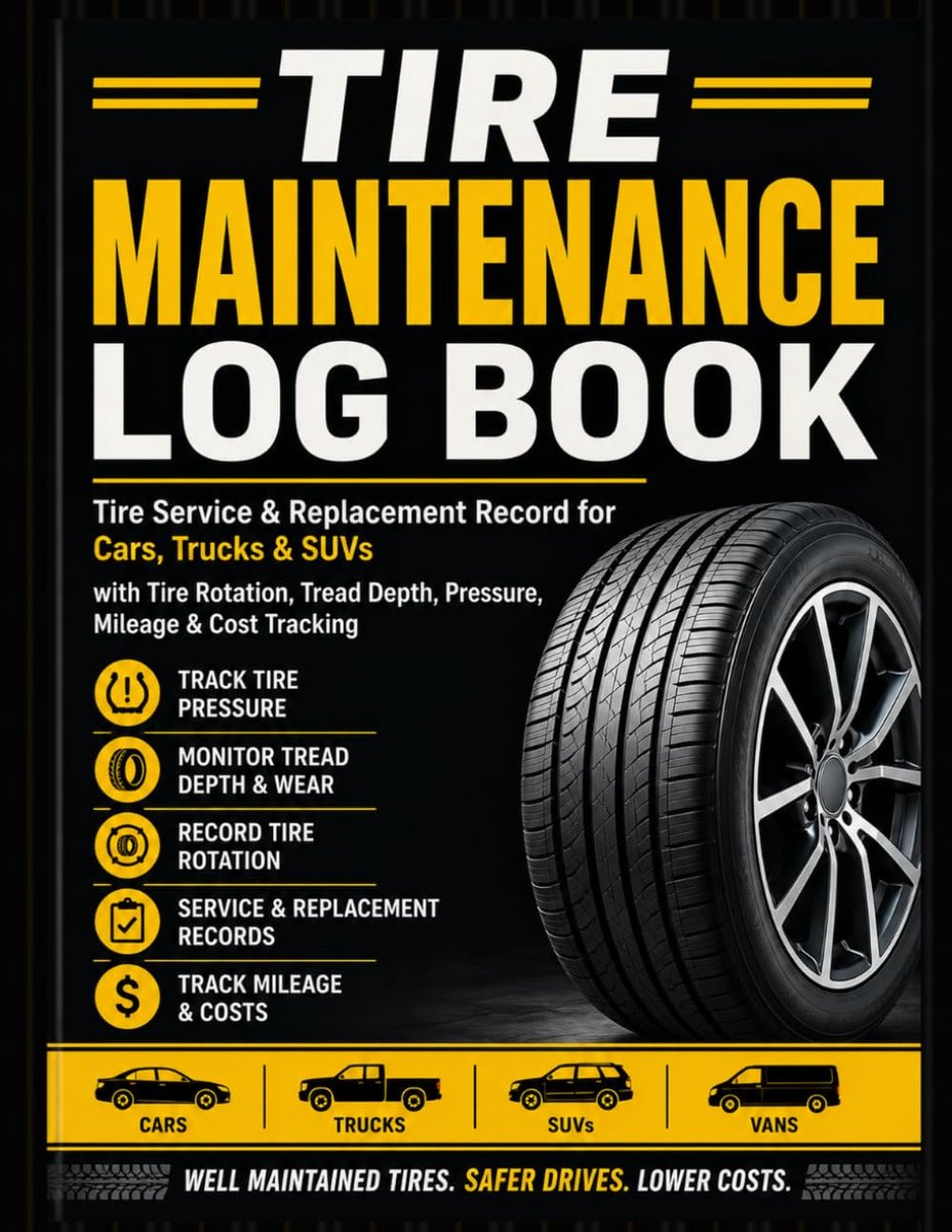 Tire Maintenance Log Book: Tire Service & Replacement Tracker for Cars, Trucks & SUVs with Tire Pressure, Rotation - ShopVlot