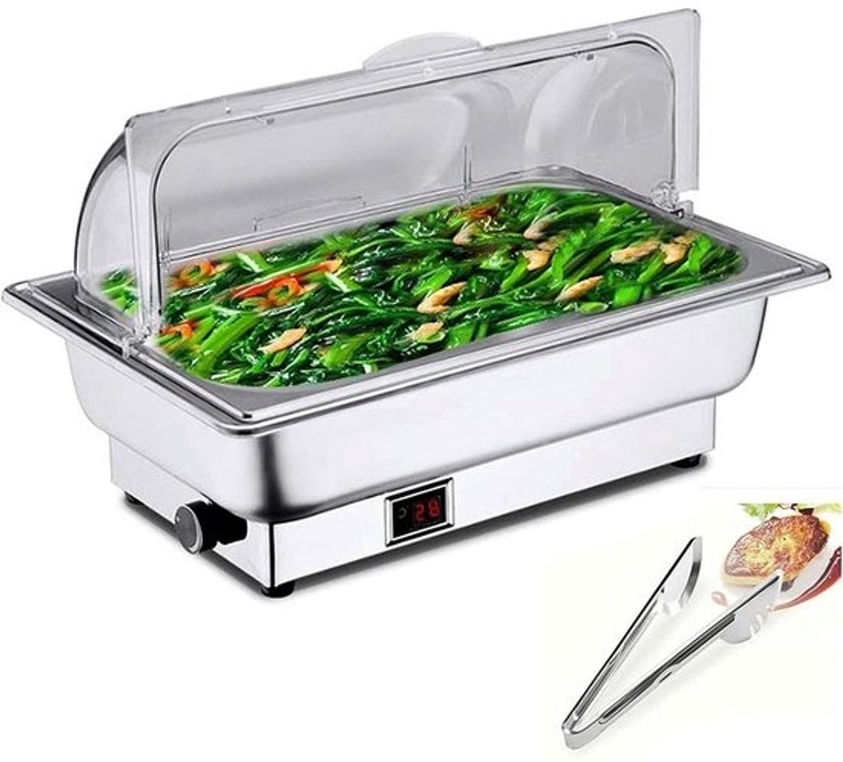 Voedselwarmer - set - Buffetserver - Om warm eten warm te houden - Instelbare temperatuur - 9L capaciteit - Zilver
