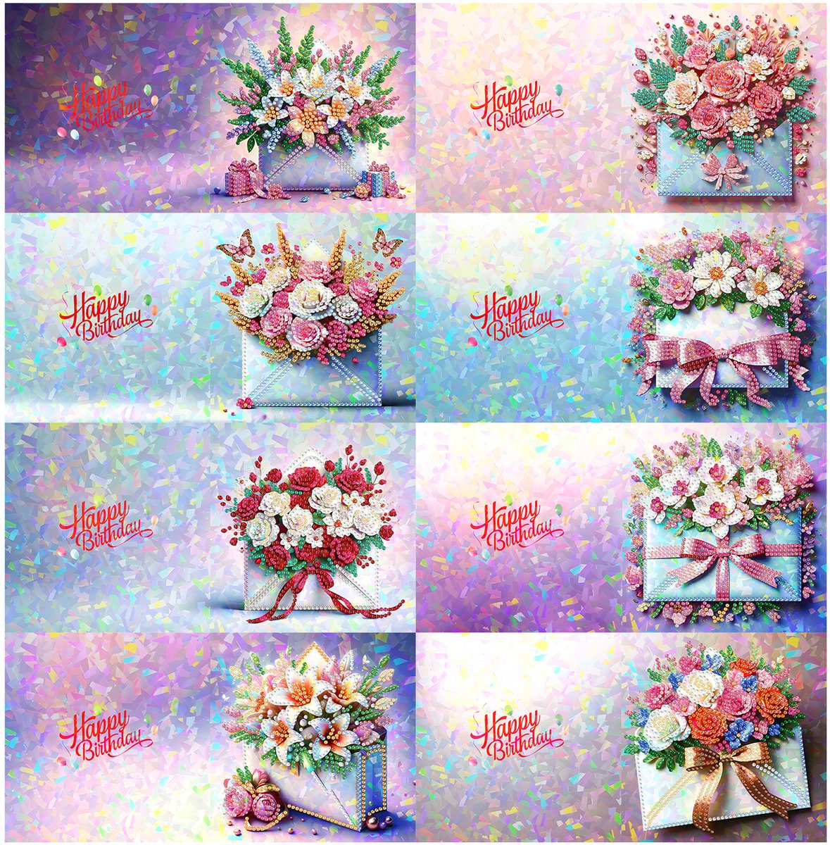 Nolad - Diamond painting kaarten - Set 8 stuks Inc Enveloppen - Diamond painting volwassenen & kinderen - Bloem
