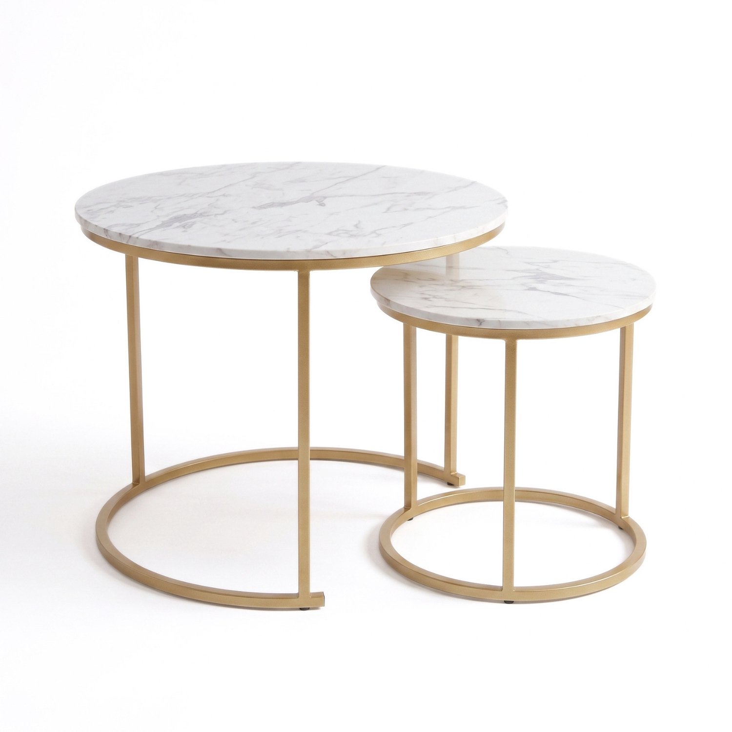 SCENA LIVING - Set van 2 ronde salontafels, Ø 60 cm x 50 cm - złoty i biały