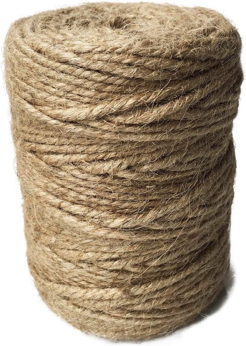 Natuurlijk jutetouw - Ambachtelijk garen - Voor decoratie en tuinieren - 3-laagse sterkte - 4 mm x 100 meter - Bruin