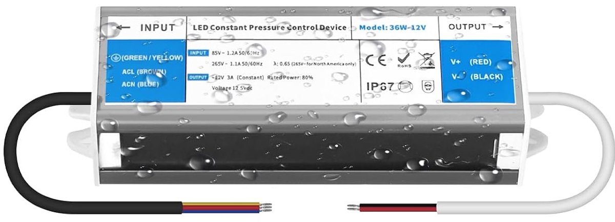 YOODI 12V Power Supply 36W 3A Transformer IP67 Waterproof Trafo AC 230V to DC 12V Outdoor Applications LED Driver - ShopVlot