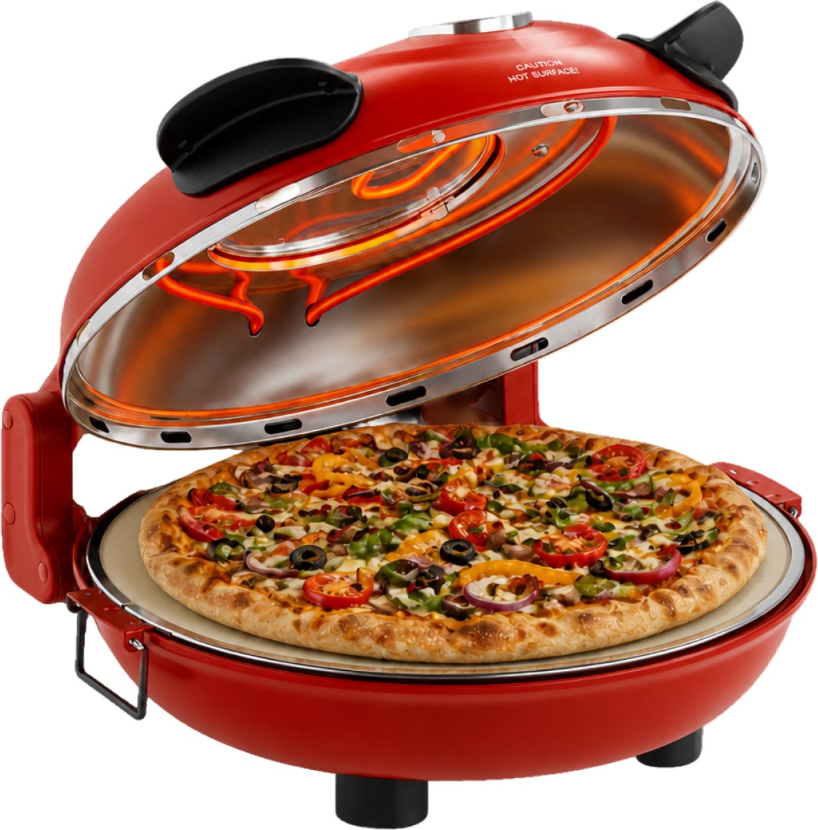 MOA Elektrische Pizzaoven - Tot 400°C - Boven- en Onderwarmte - Met Bamboeschep - 30,5 cm - Pizza Oven - Pizzasteen - Rood