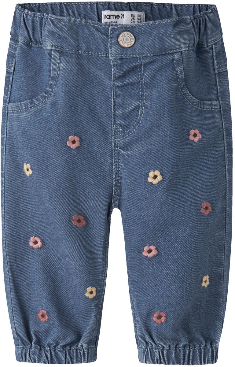 Name It - Broek - NBFROSE - Bloemetjes - Soft Denim - Maat 68