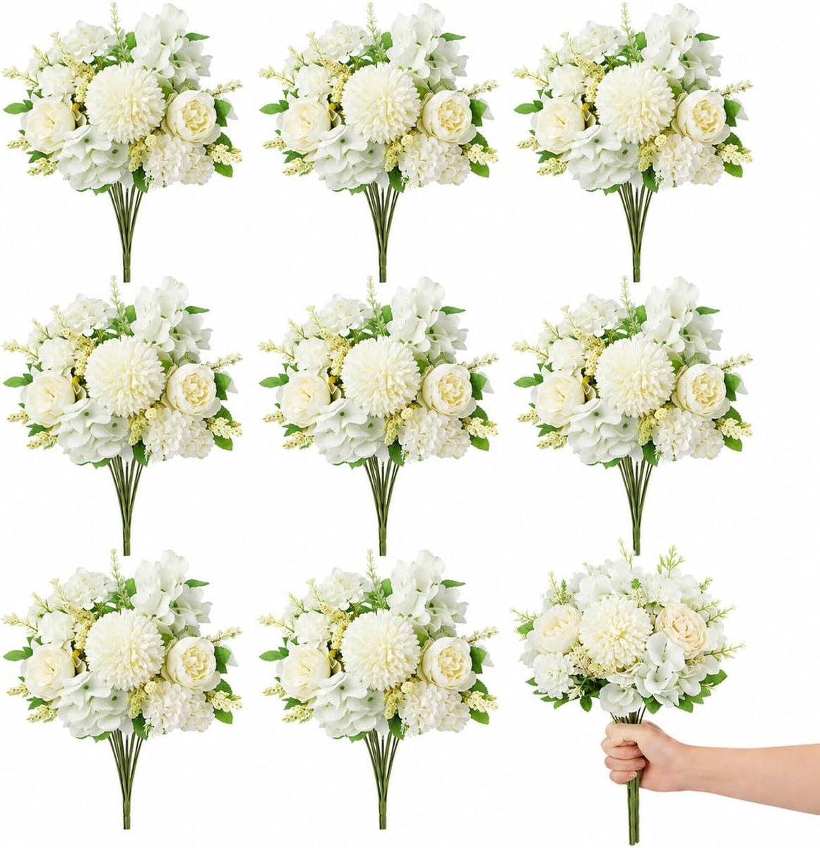 Kunstpioen bloemen blauw - 8 bundels faux zijden pioenrozen - realistisch ontwerp - perfect voor vaasarrangementen - Luxento