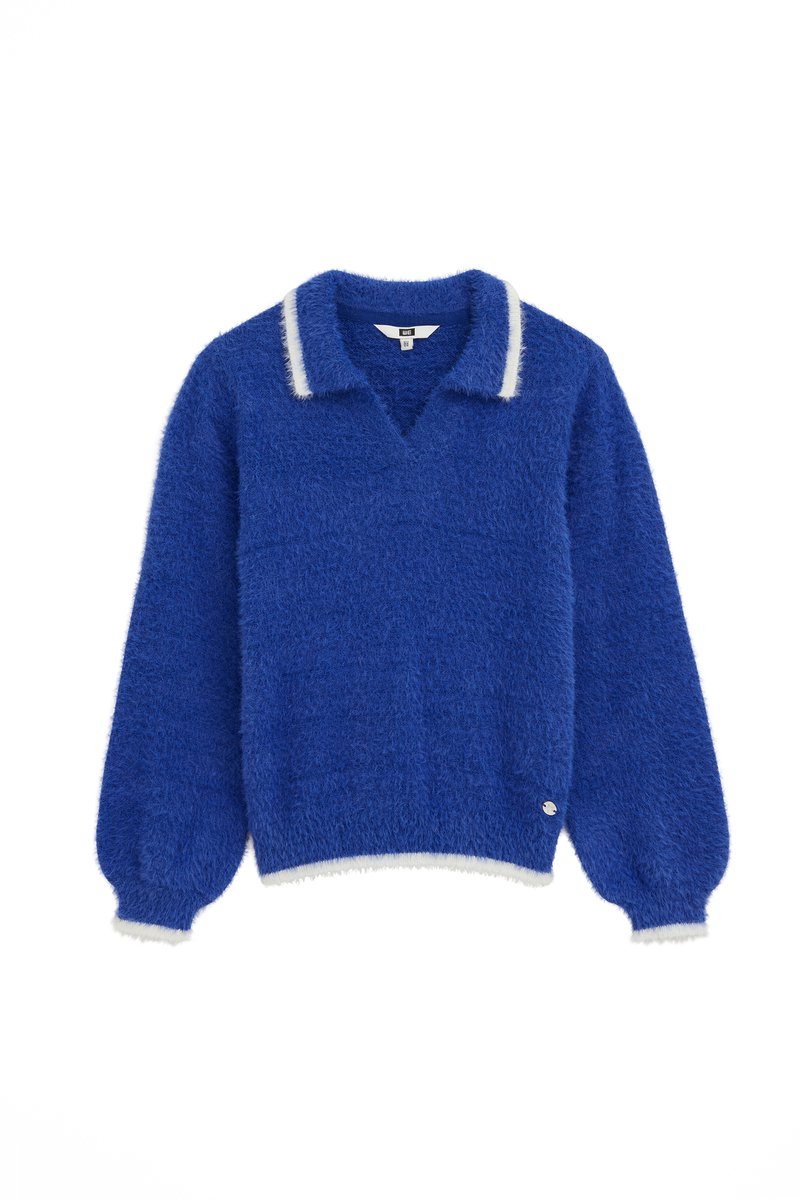 WE Fashion Meisjes fijngebreide polo met contrast en structuur