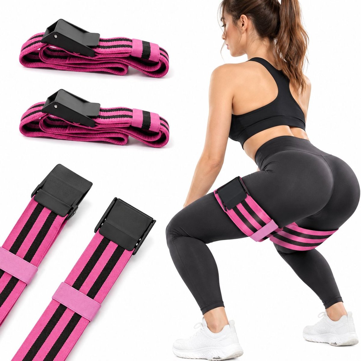 VHV - Weerstandsbanden - 2 stuks - Roze - Resistance band - Booty banden - Fitness elastiek - Bloedstroombeperkingsbanden - op reis