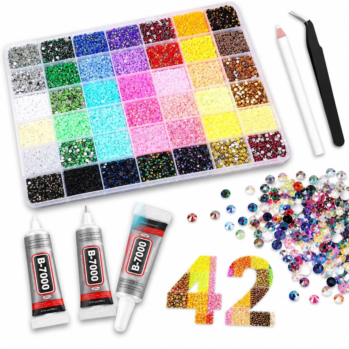 VHV - Luxe strasssteentjes set - 000 stuks - 32,000 stuks - 42 kleuren - Knutsel rhinestones - Hobby pakket - Strass stenen in doos - voor nail art