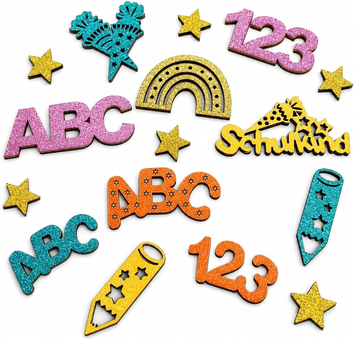 100 stuks houten decoratie voor de eerste schooldag, ABC 123 schoolkind strooidecoratie in kleur, decoratie voor de - ShopVlot
