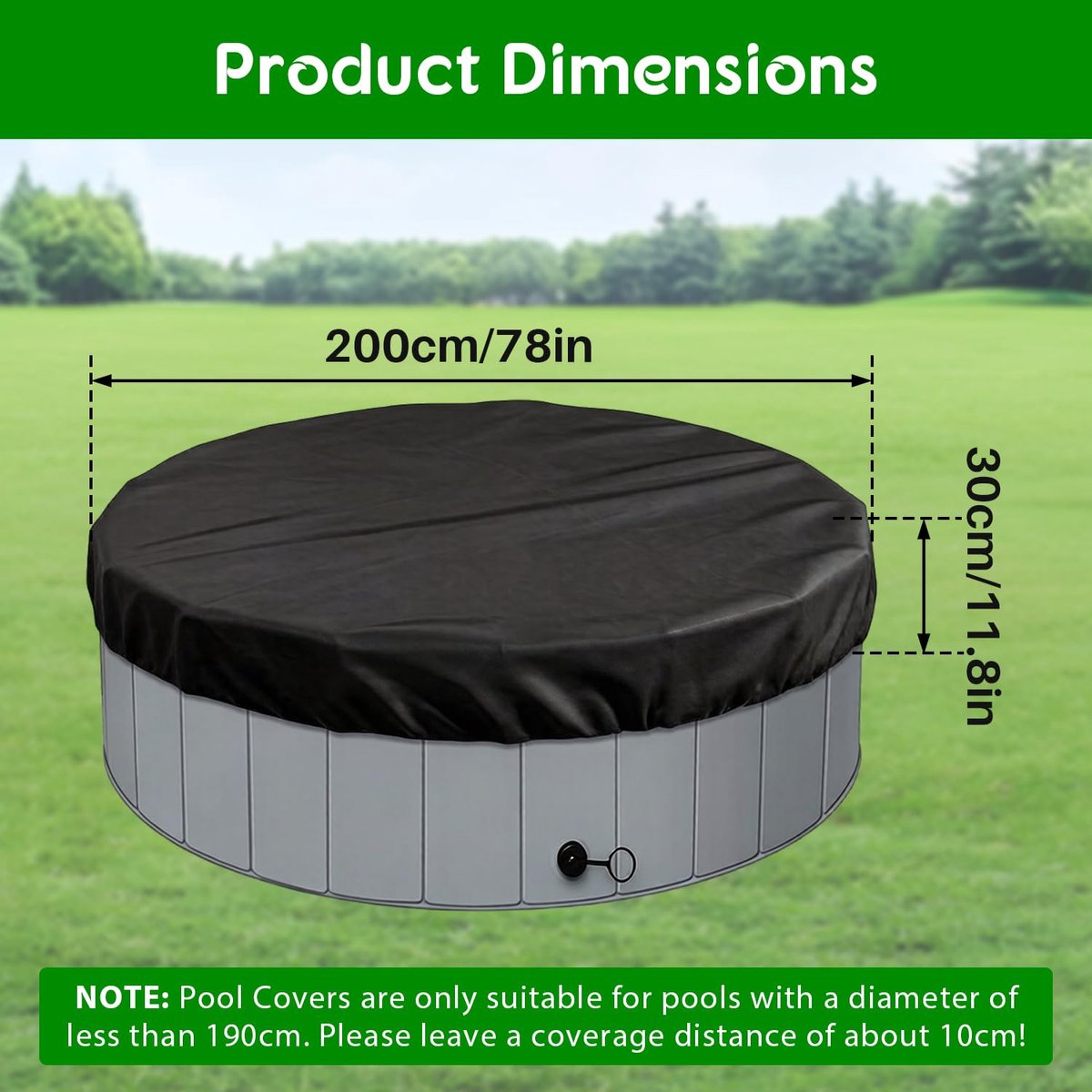 Buitenhotbubs, 200 x 30 cm ronde spa -dekking met versterkte randen, zware stofwegenbeveiliging voor badpool (zwart) - ShopVlot