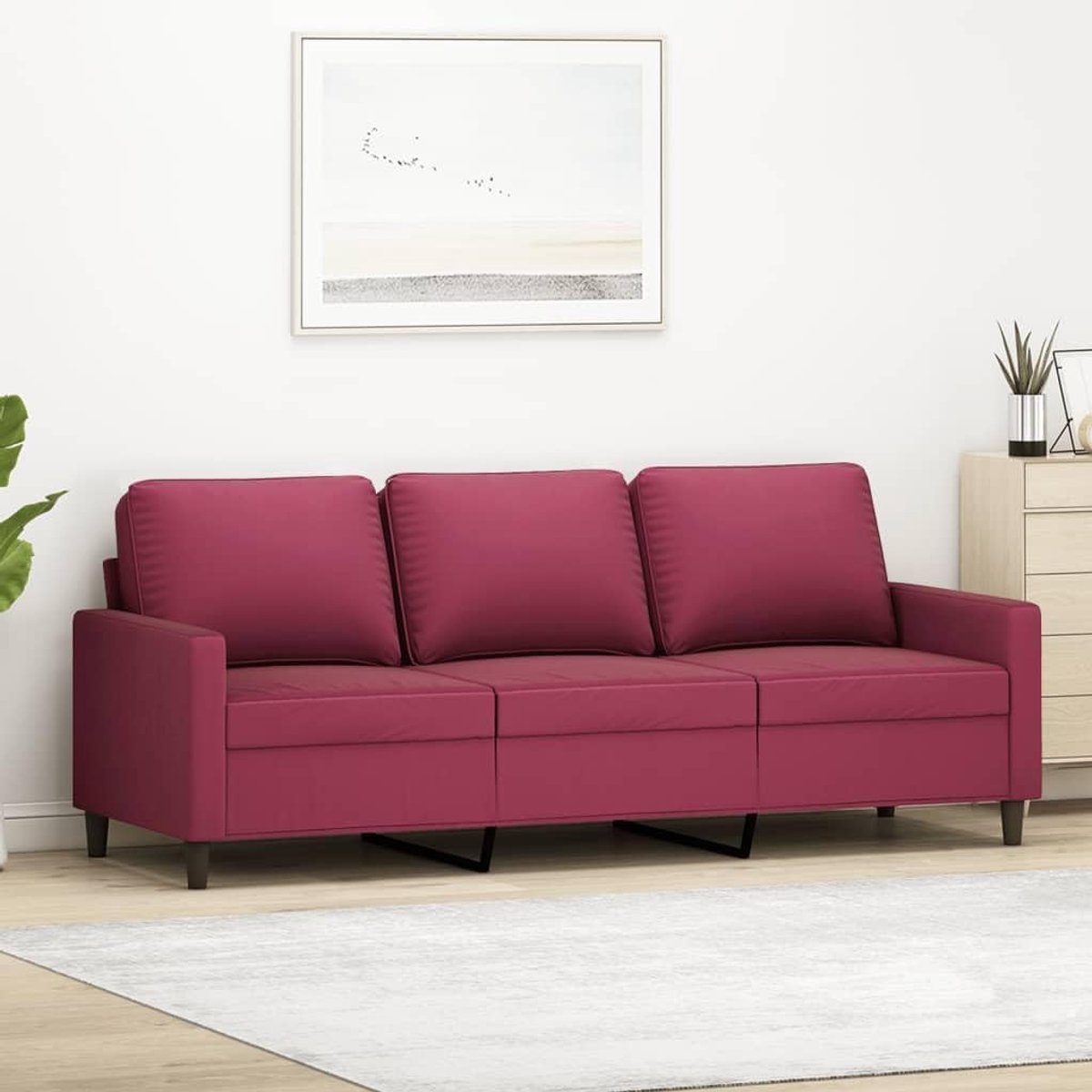 3-zitsbank in wijnrood, 180 cm, fluwelen bekleding, zachte velours bekleding, robuust metalen frame, comfortabele bekleding voor ontspanning en comfort, modern design woonkamerbank