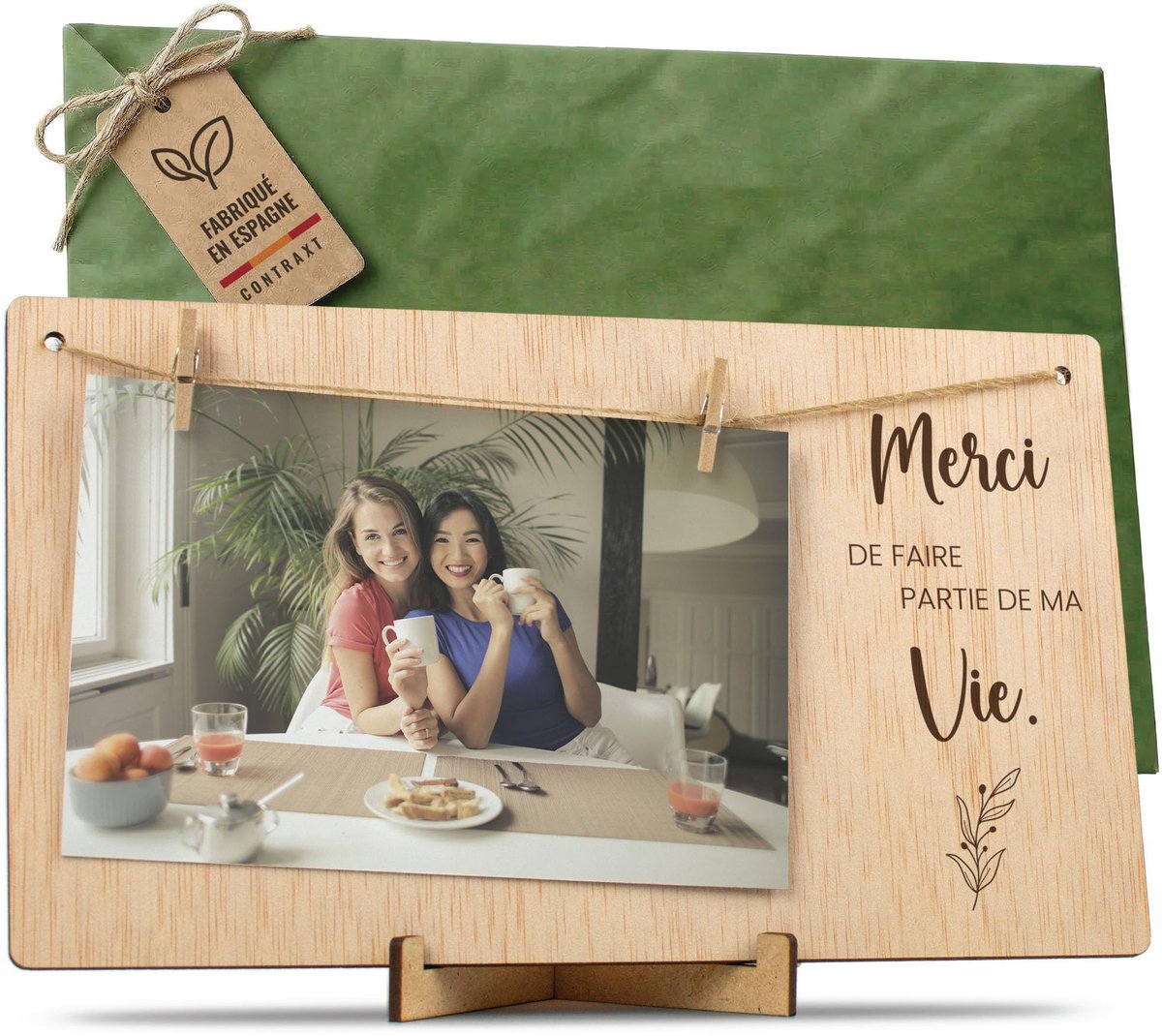CONTRAXT Cadeau de Remerciement Original - Pêle-Mêle Photo Mural en Bois avec Pinces pour dire Merci à un Ami - ShopVlot