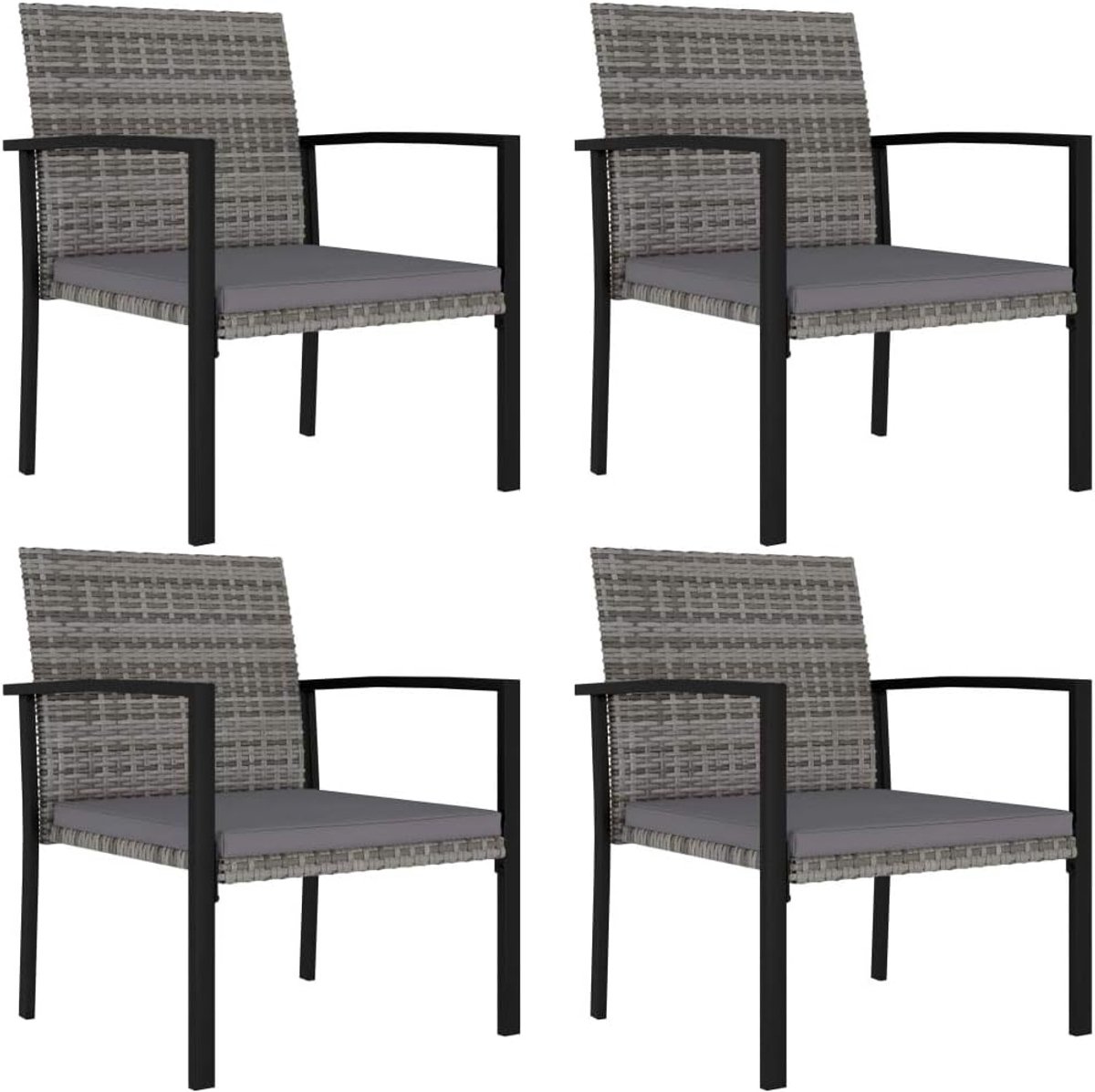 4 stuks tuin-eetstoelen van polyrotan in grijs met zitkussen, stabiel stalen frame en weerbestendig PE-vlechtwerk buitenmeubels voor terras, licht en duurzaam