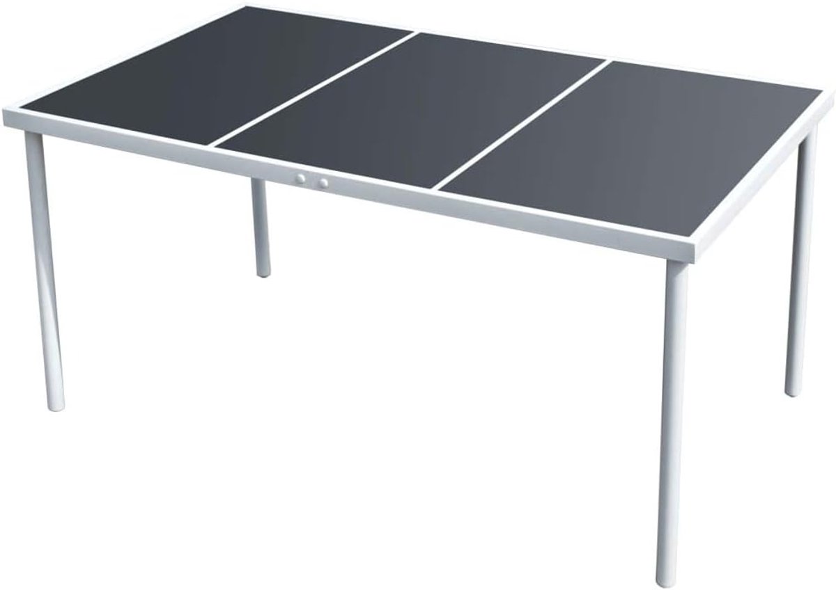 150x90x74 cm staal zwart eethoek buitenmeubel met glazen blad gepoedercoat stevig design voor terras tuin balkon