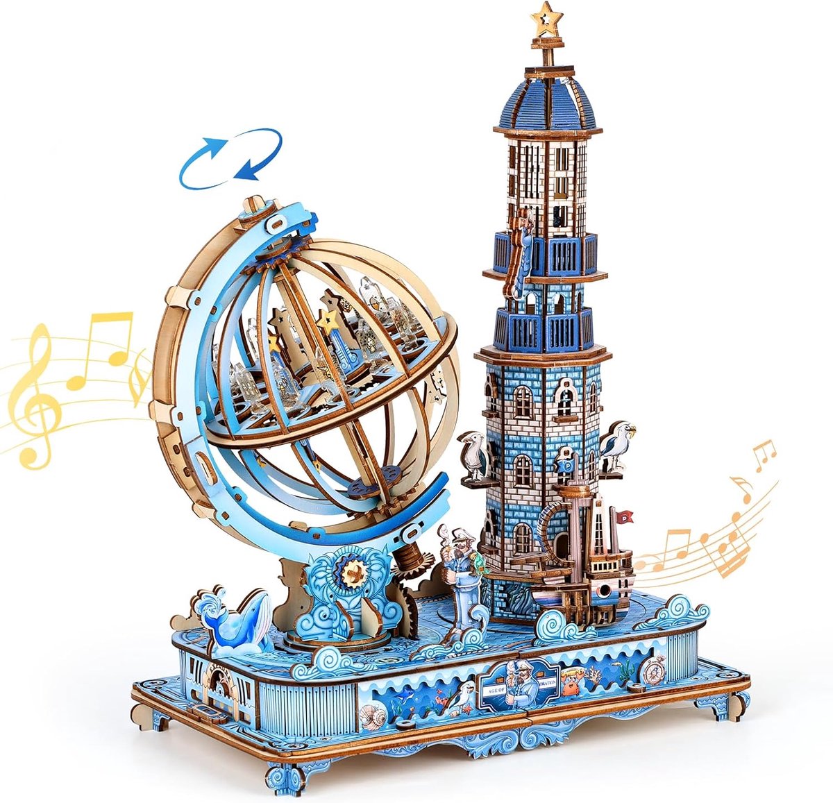 3D-houten puzzel met muziekdoos - 415 stuks - oceaan- en sterrenthema - stressverminderend puzzelplezier - ShopVlot