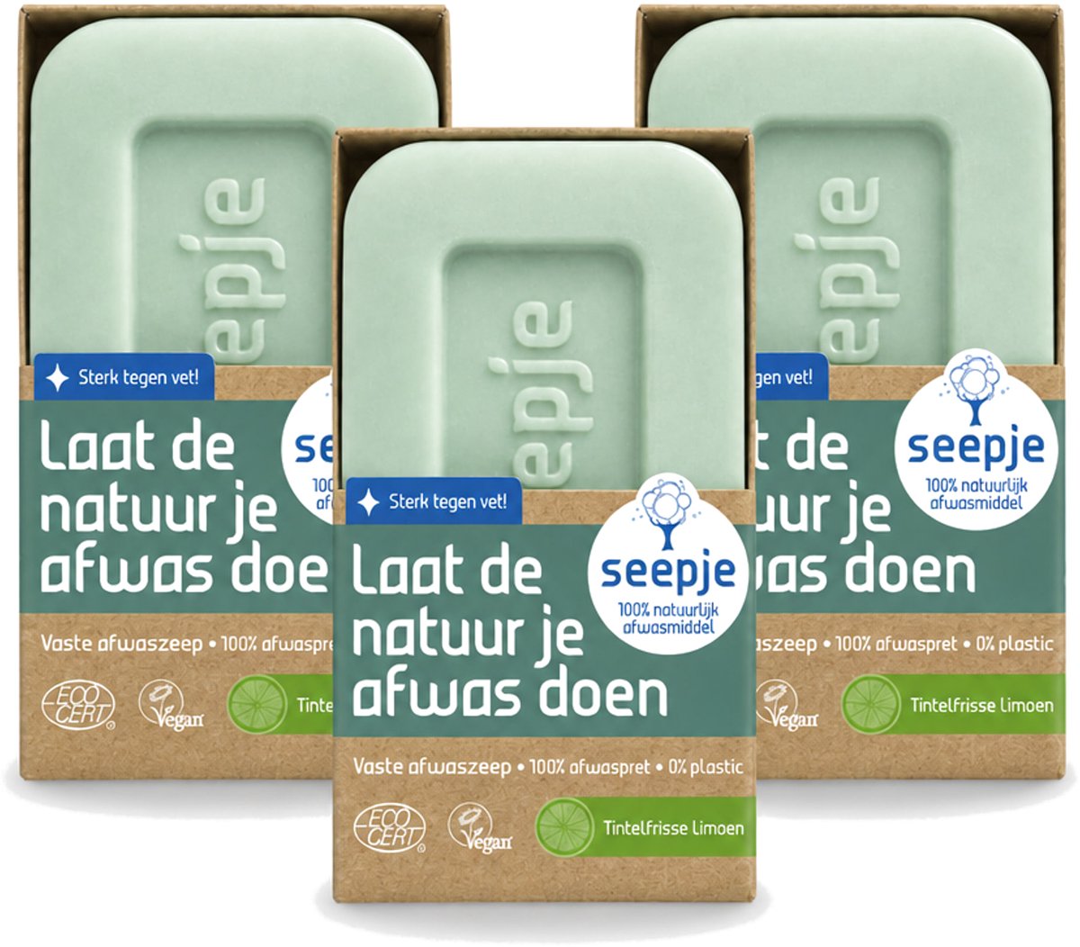 3 x Seepje - Afwaszeep - Handgemaakt & Biologisch - Tintelfrisse Limoen Geur - 120 gr - Voordeelverpakking - 3 stuks