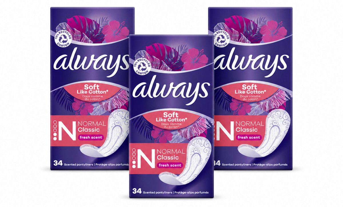 3 x Always - Inlegkruisjes - Normal - 34 Inlegkruisjes - Bulkverpakking - 3 stuks