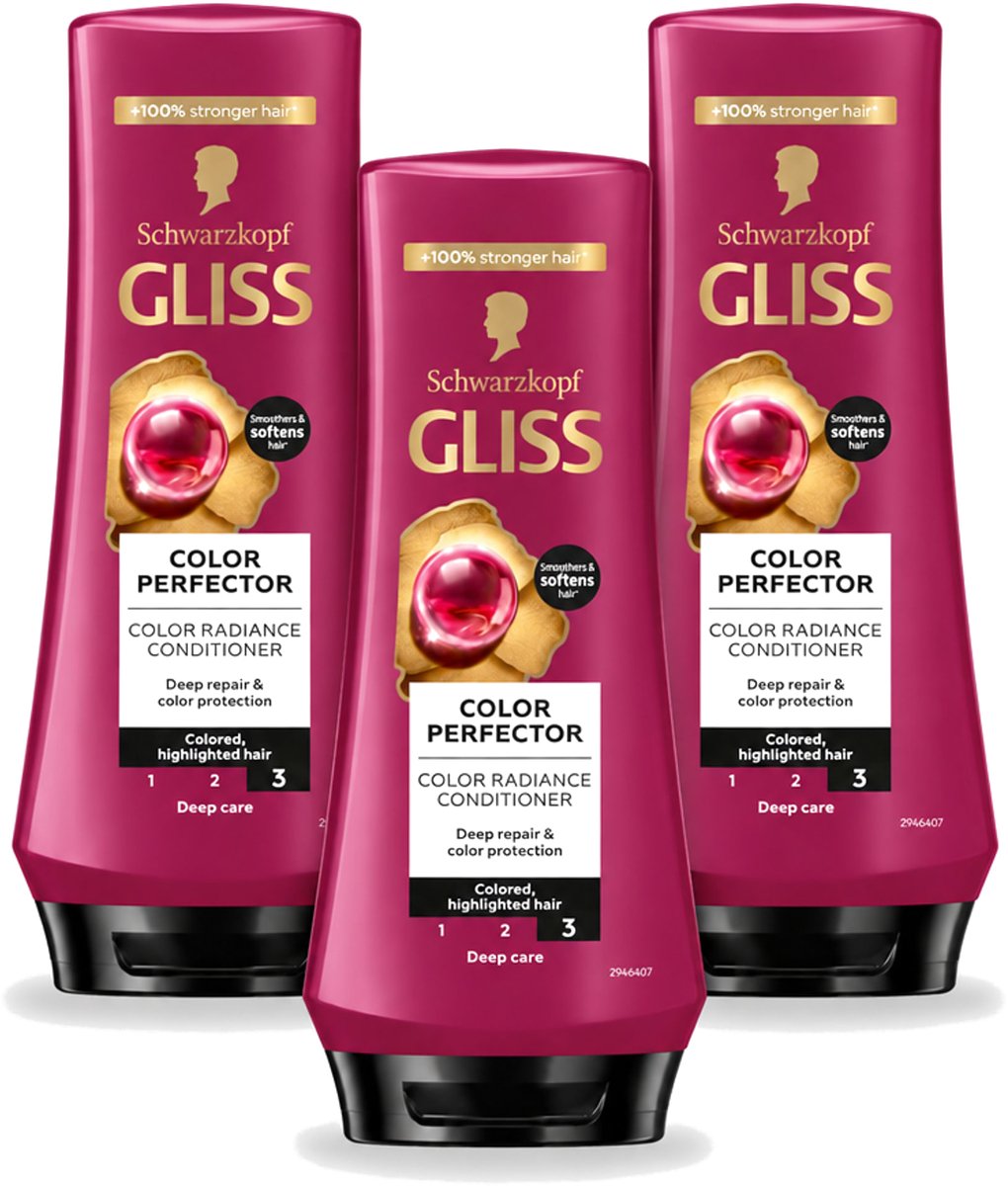 3 x Gliss - Hair Repair - Conditioner voor Kleurbehoud en Glans - 200 ml - Voordeelverpakking - 3 stuks