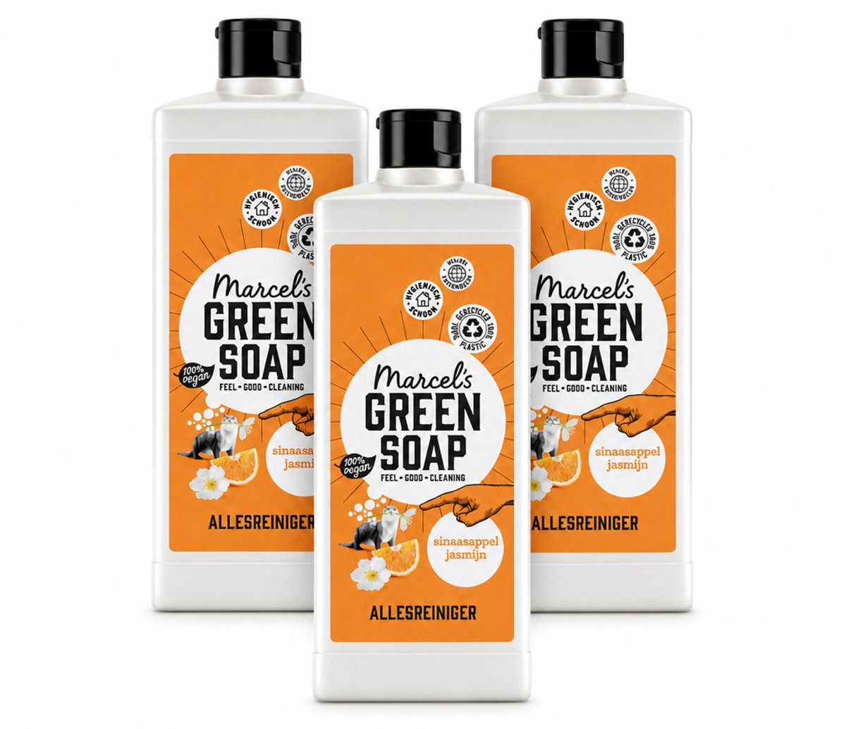 3 x Marcel's Green Soap - Allesreiniger - Sinaasappel & Jasmijn - Natuurlijk & effectief - 750 ml - Voordeelverpakking - 3 stuks