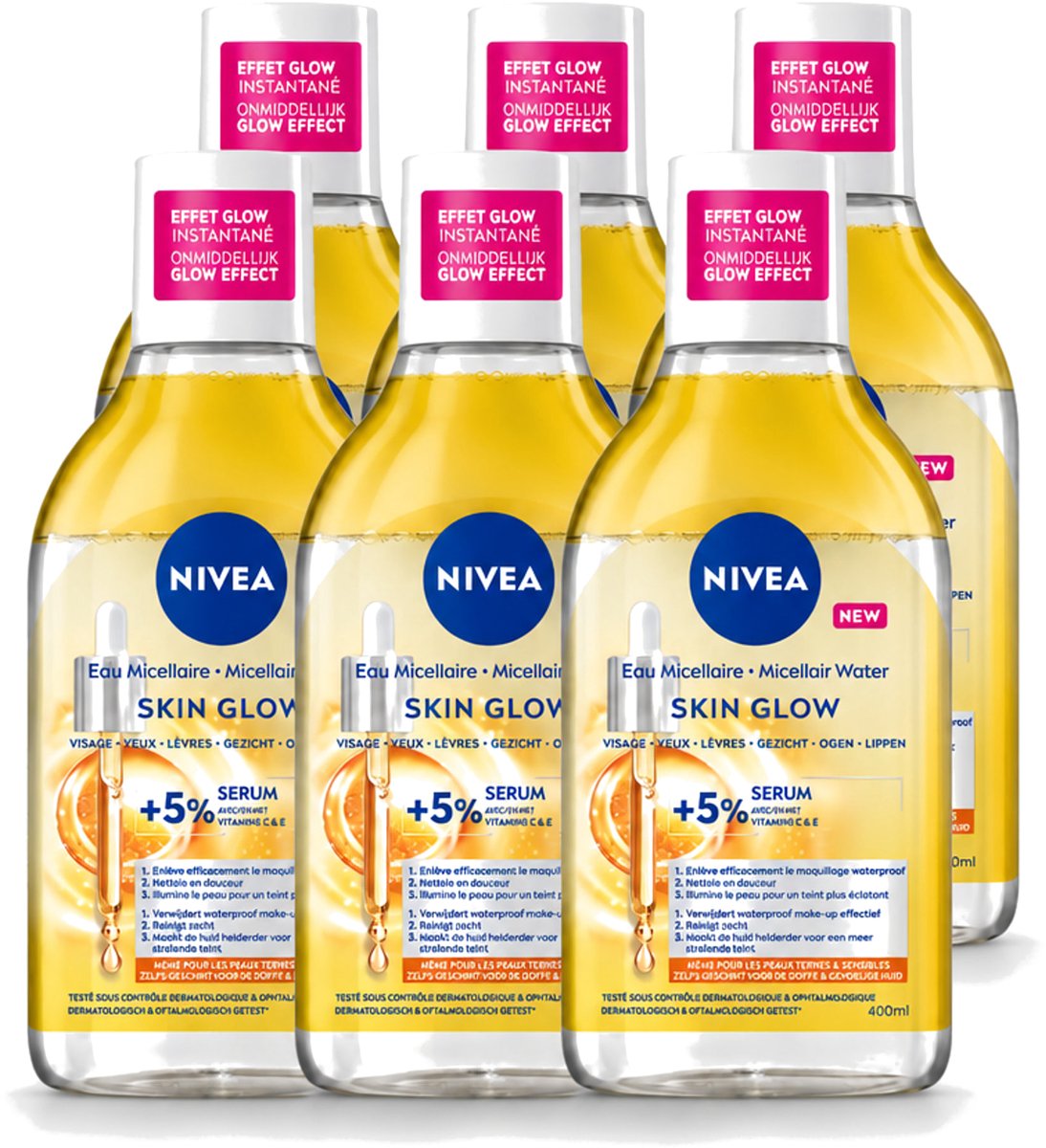 6 x NIVEA - Micellair Water - Serum Verrijkt Stralend - Verwijdert Waterbestendige Make-up - 400 ml - Voordeelverpakking - 6 stuks
