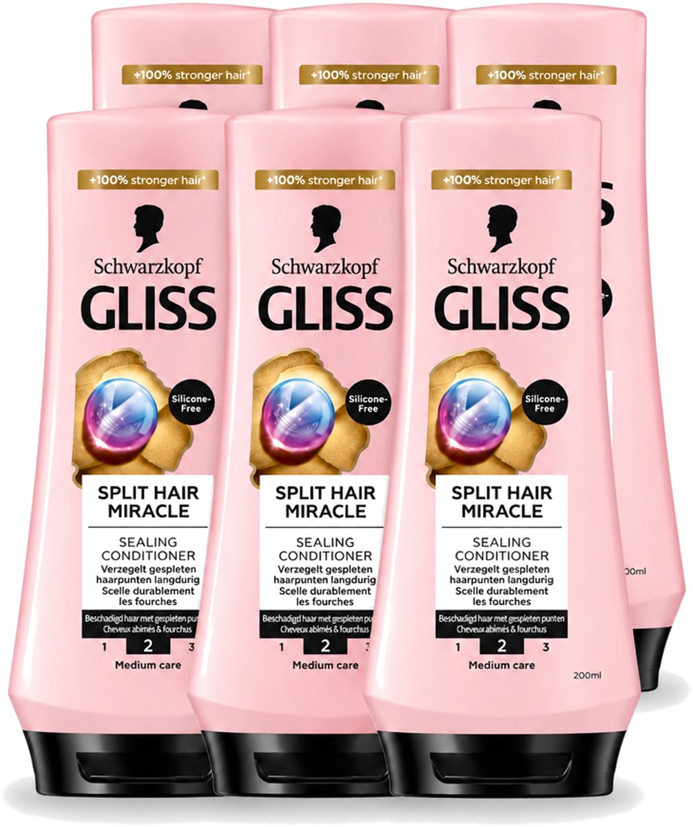 6 x Gliss - Hair Repair - Conditioner Split Hair Miracle tegen Gespleten Haarpunten - 200 ml - Voordeelverpakking - 6 stuks
