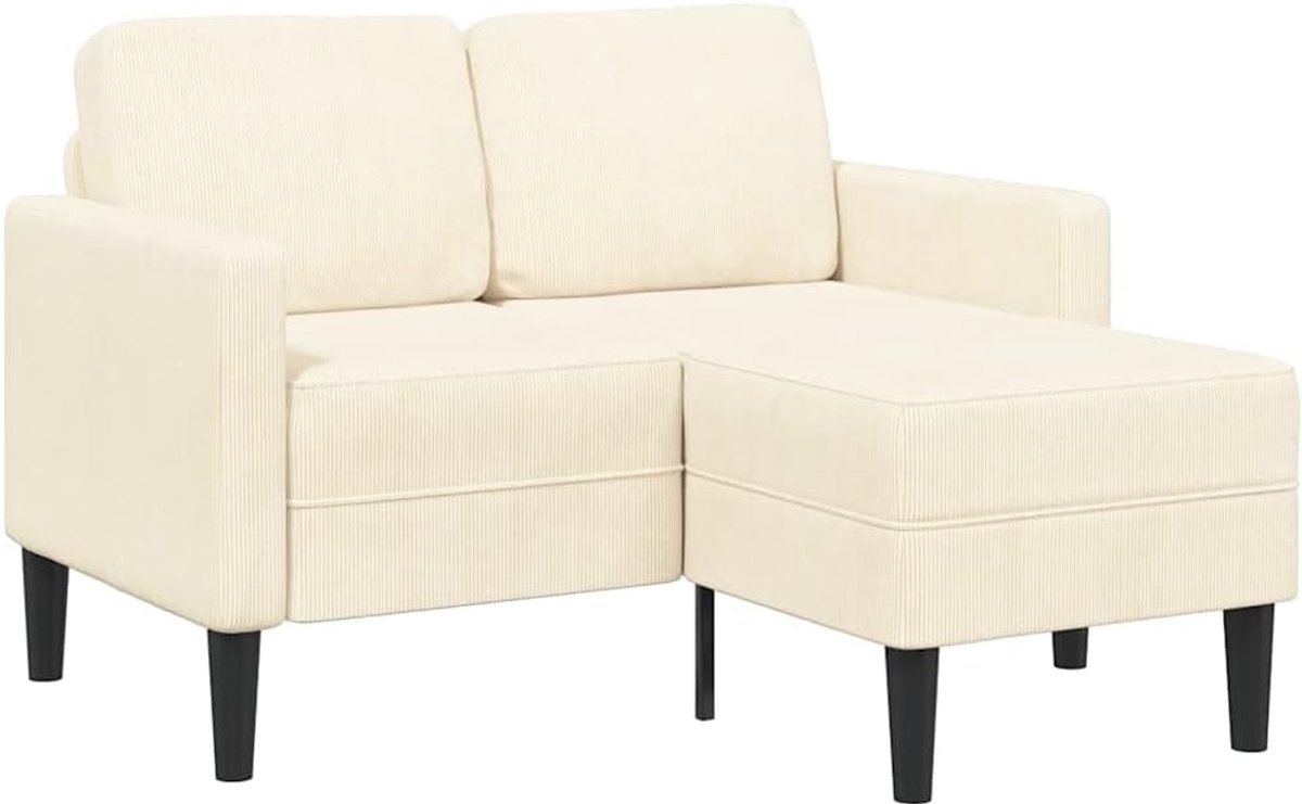 Sofa Relax Sofa 2-zits met chaise longue in crème 125 cm van ademend linnen voor woonkamer met robuust metalen en massief houten frame