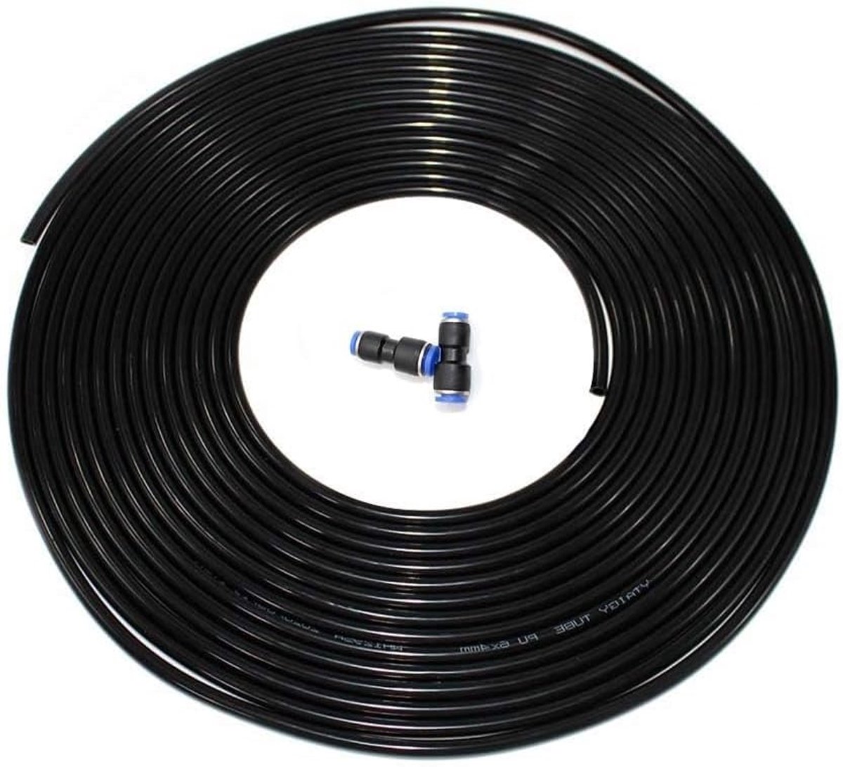 PU pneumatic hose 6x4mm (outside ×inside) - 10m black, polyurethane air hose for compressed air, incl. 2 pieces quick - ShopVlot