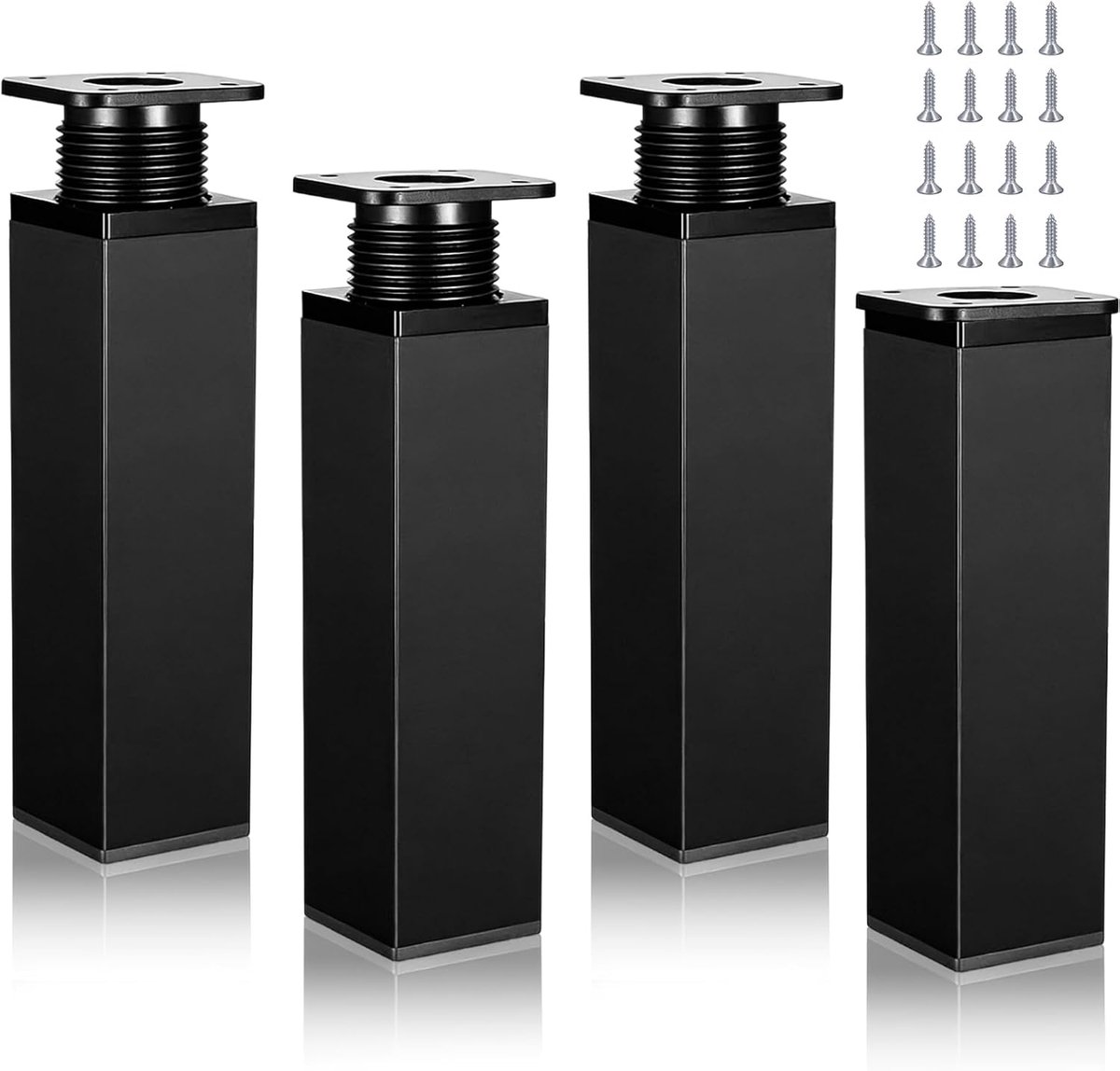 Meubelpoten set 60mm - vierkante profielen 40x40mm - zwart aluminium - eenvoudig te monteren - ShopVlot