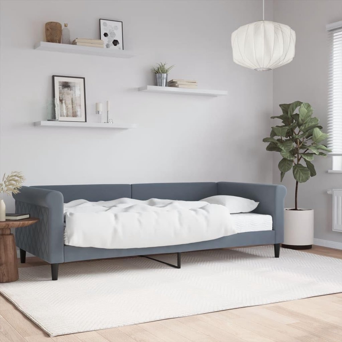 2 in 1 fluwelen slaapbank logeerbed schuimmatras donkergrijs 90x200 cm
