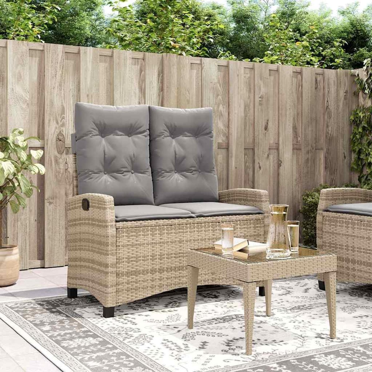 Verstelbaar met kussens poly rattan beige loungeset buitenmeubel tuinbank tuinstoel opklapbaar dagbed ligbank weerbestendig comfortabel zitbank voor terras balkon tuin relaxen