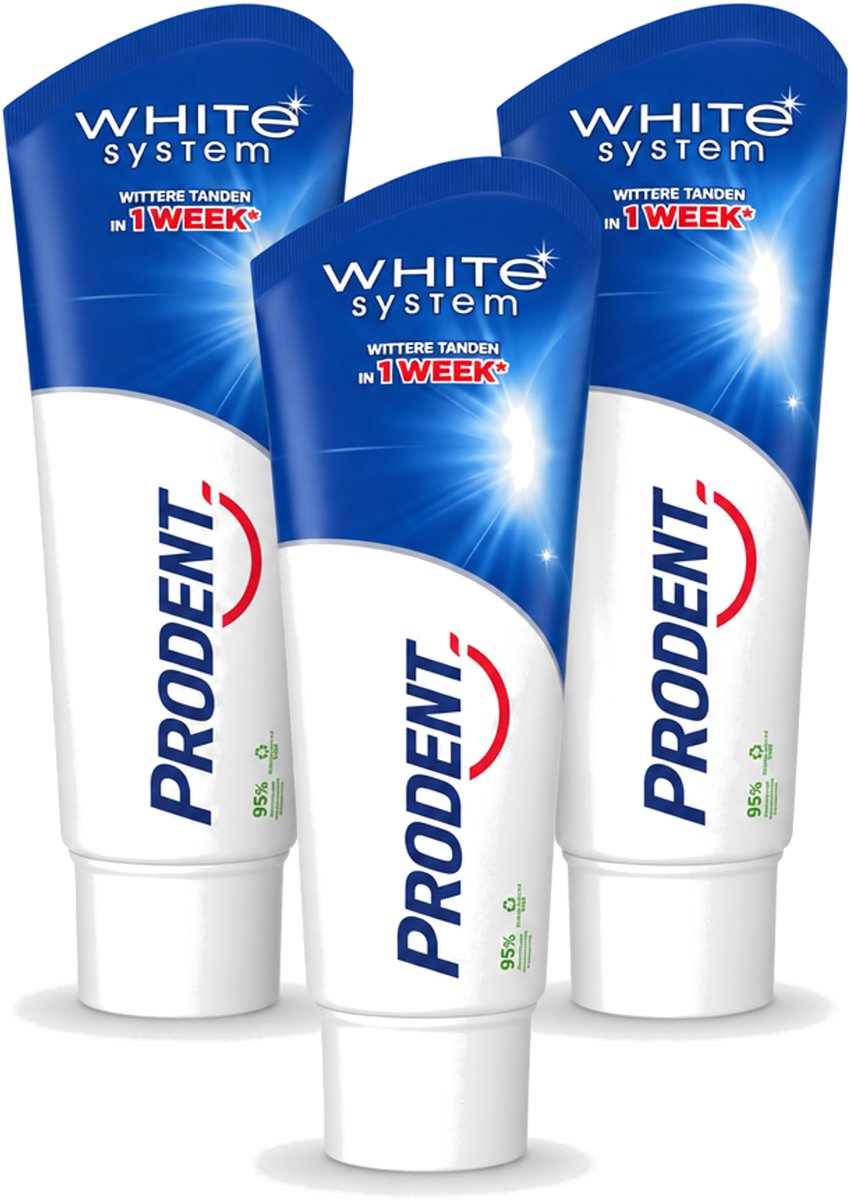 3 x Prodent – Tandpasta – White System – Natuurlijk Witmakend – 75 ml - Voordeelverpakking - 3 stuks