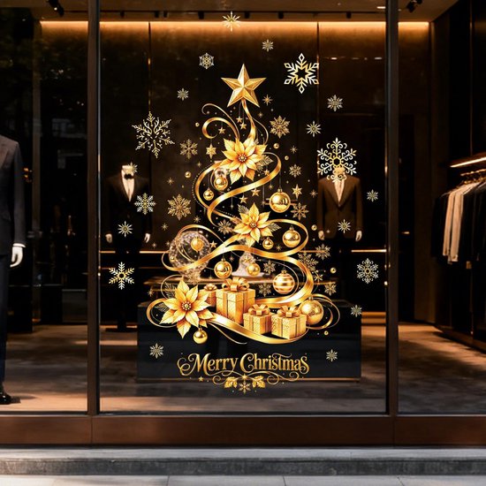 1 Kerstboom raamstickers – Kerst Raamstickers – 2 Vellen – Gouden Boom ...