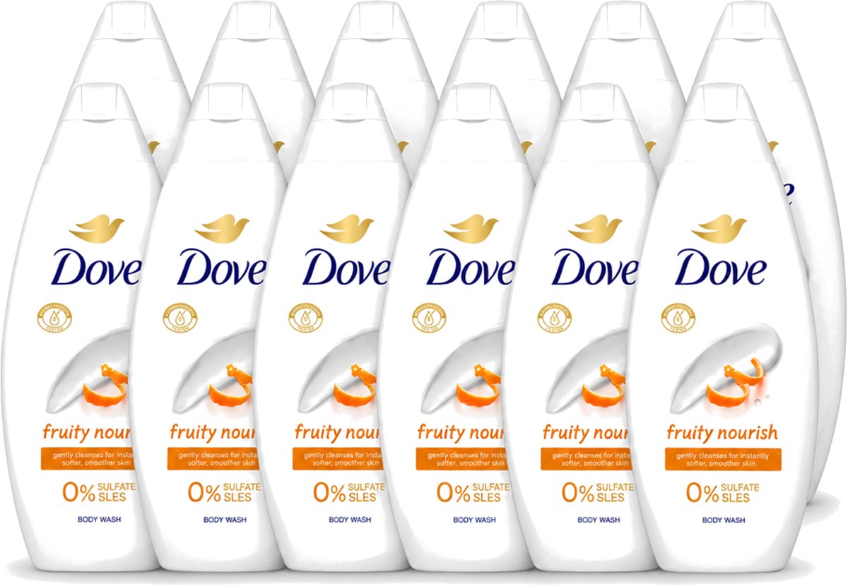12 x Dove Fruity Nourish - Douchegel - Sulfaatvrij - 250 ml - Voordeelverpakking - 12 stuks
