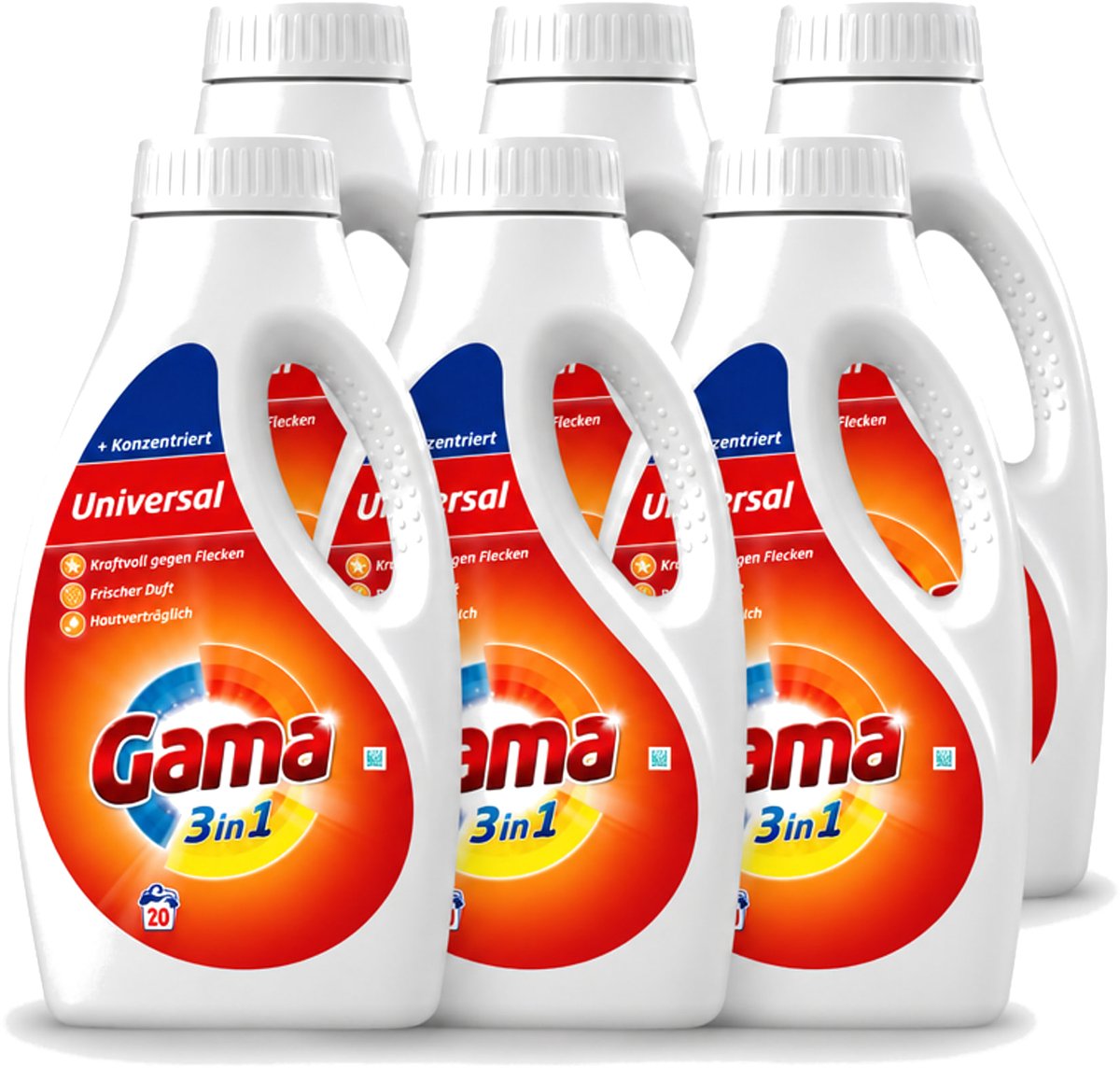 6 x Gama - Wasmiddel - 3 In 1 - Huidvriendelijk - 20 Wasbeurten - Voordeelverpakking - 6 stuks