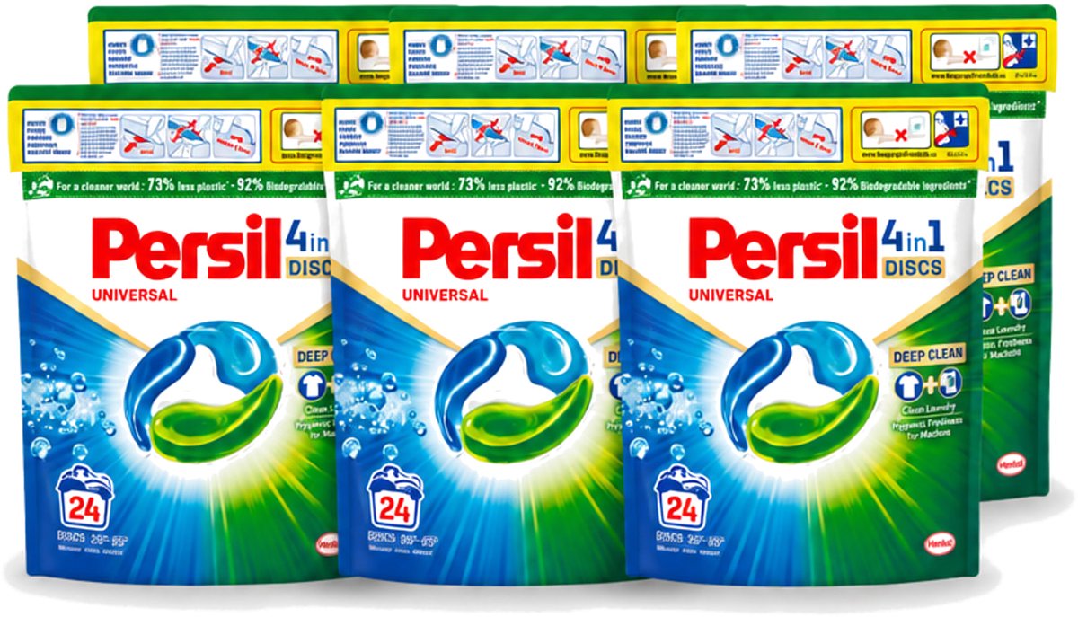 6 x Persil – Wasmiddel Discs – Universeel - 24 Capsules - Voordeelverpakking - 6 stuks