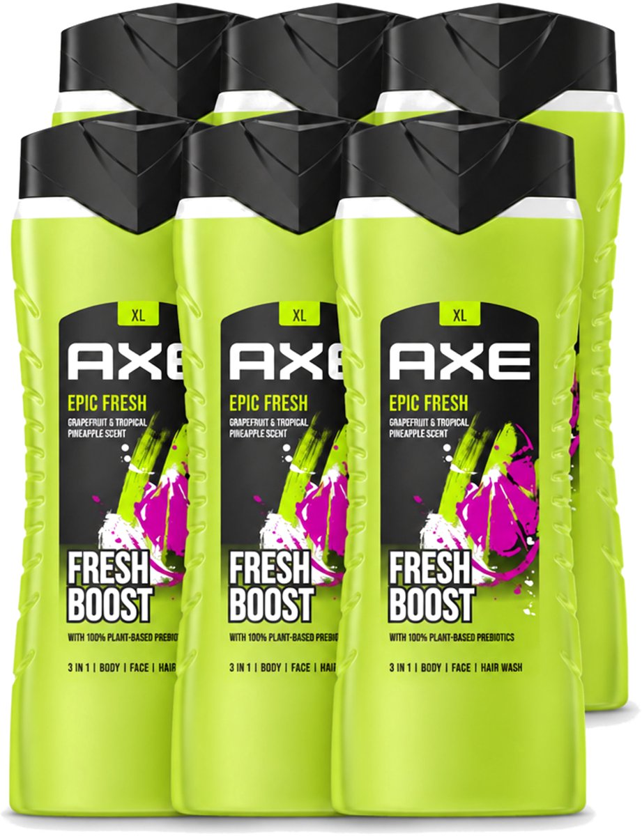 6 x AXE – Douchegel – Epic Fresh Fresh Boost 3-in-1 – 400 ml - Voordeelverpakking - 6 stuks