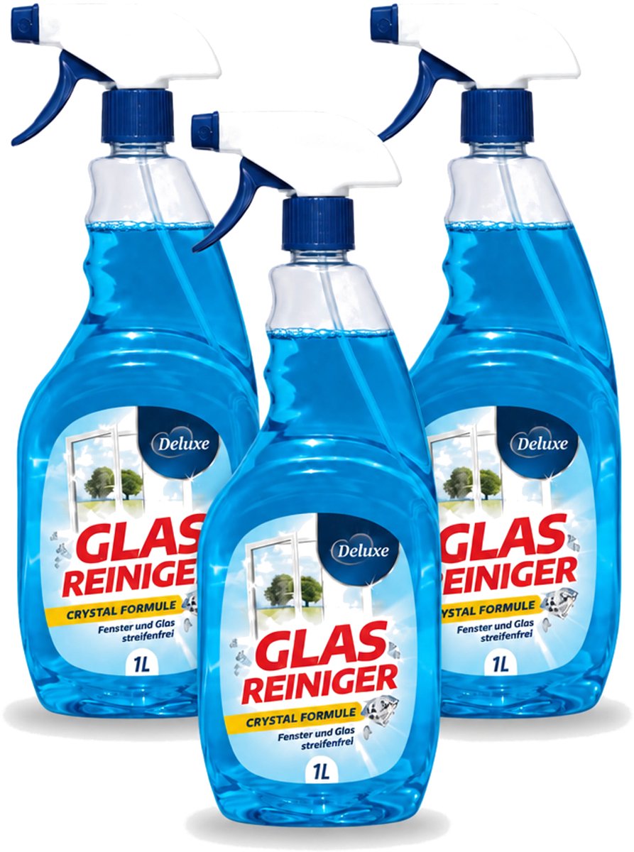 3 x Deluxe - Glasreiniger - Crystal Formule - Streeploze Glans - 1L - Bulkverpakking - 3 stuks