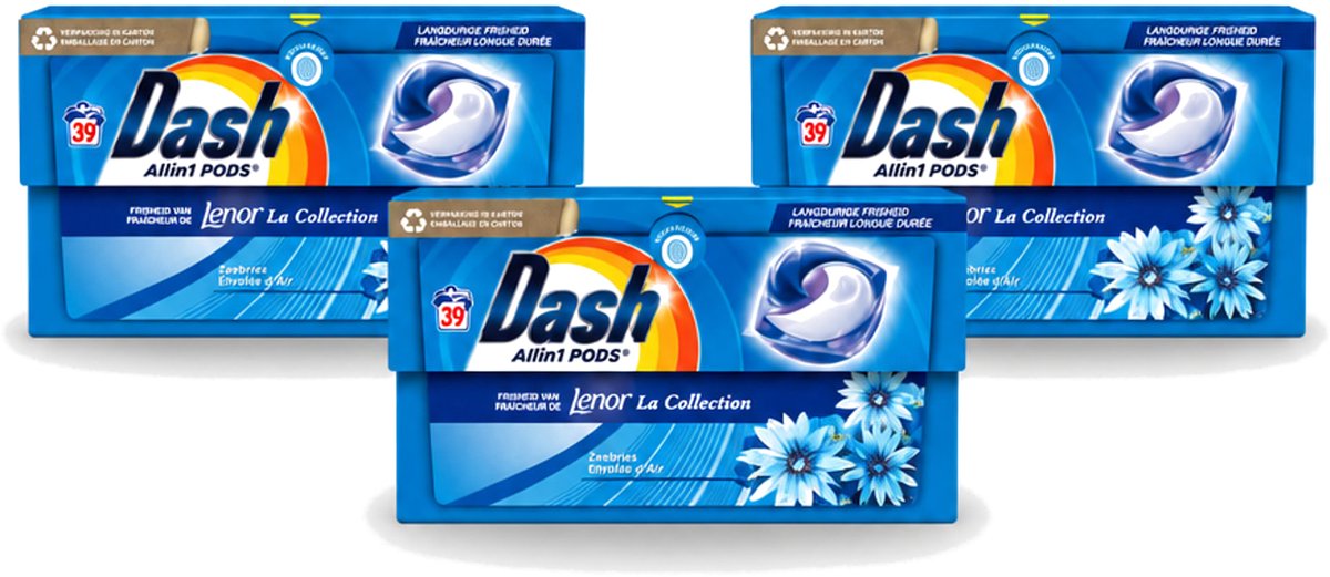 3 x Dash - Lenor Collectie - Wasmiddel Capsules - All-in-1 Pods - Witte en Gekleurde Was - 39 Wasbeurten - Voordeelverpakking - 3 stuks