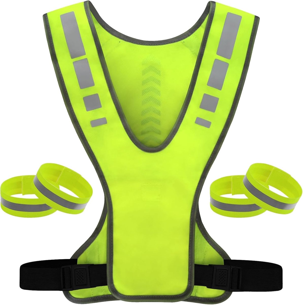 Reflecterend Veiligheidsvest voor Hardlopen, Fietsen en Wandelen met Verstelbare Pasvorm en 4 Reflecterende Armbanden in Neon Geel