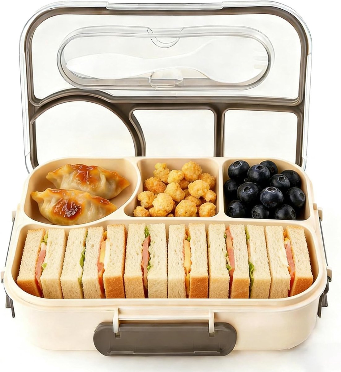 Broodtrommel - Koffiebeige - 23 x 17 x 5 cm - Vier Vaks Lunchbox van PP-Materiaal - Voor Werk, Picknicks en Dagtrips