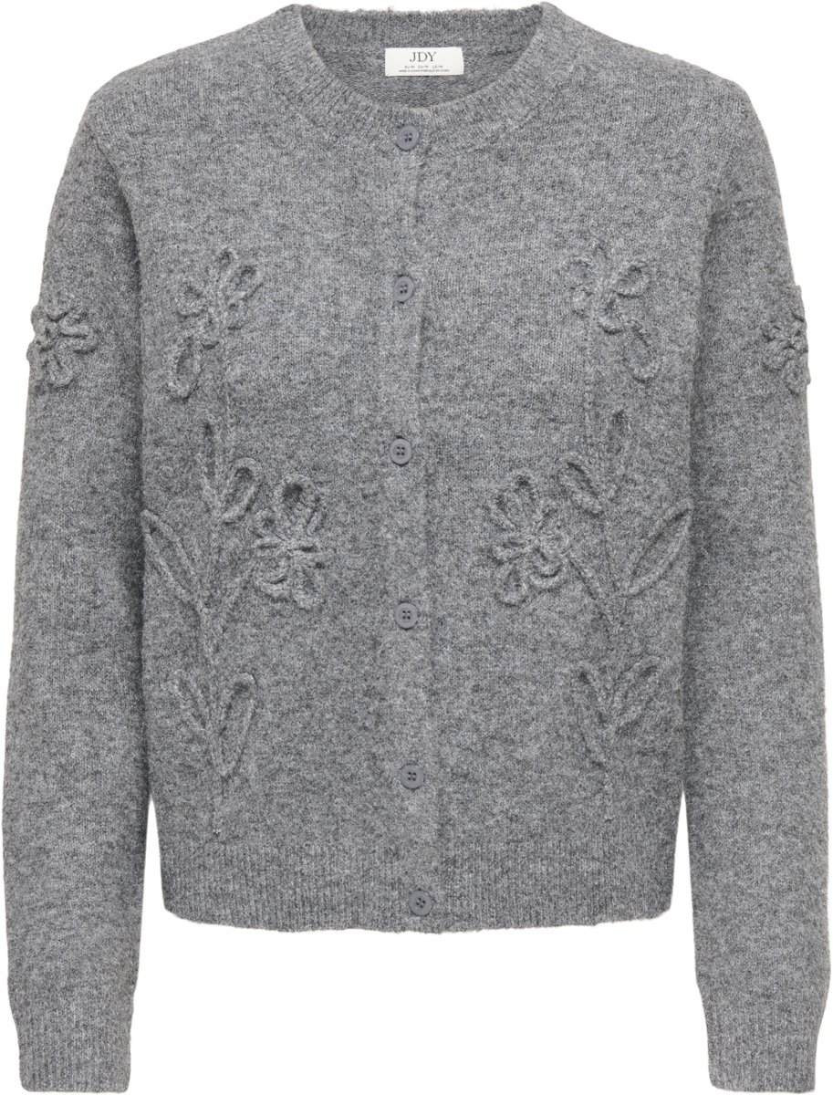 Jacqueline de Yong Vest Jdyfiola L/s Flower Cardigan Knt 15379767 Dark Grey Melange Dames Maat - XL