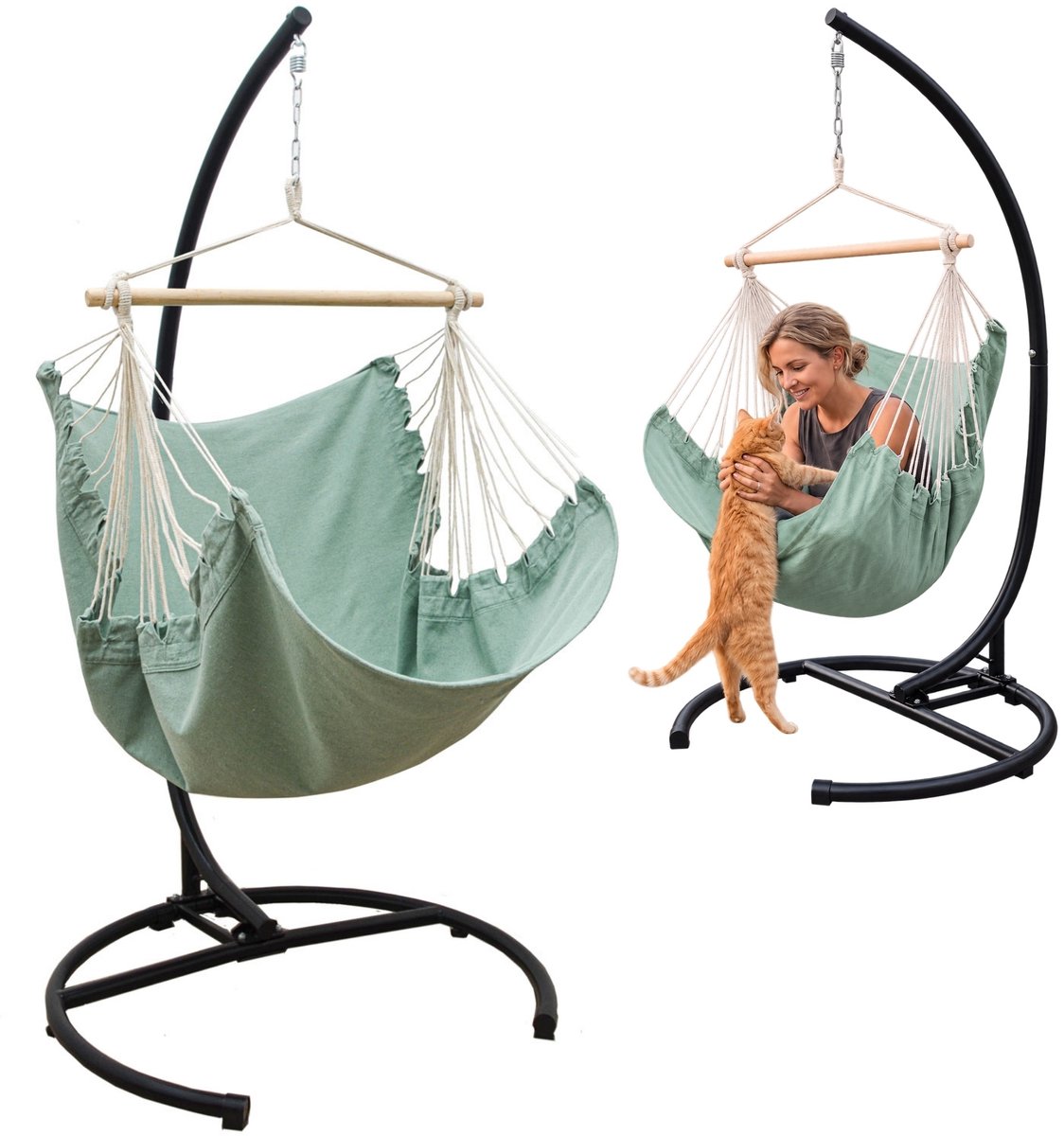 XL Hangstoel met Standaard - 155x125 Tuin Hangstoel - Zit Hangmat voor Buiten met Stalen Frame