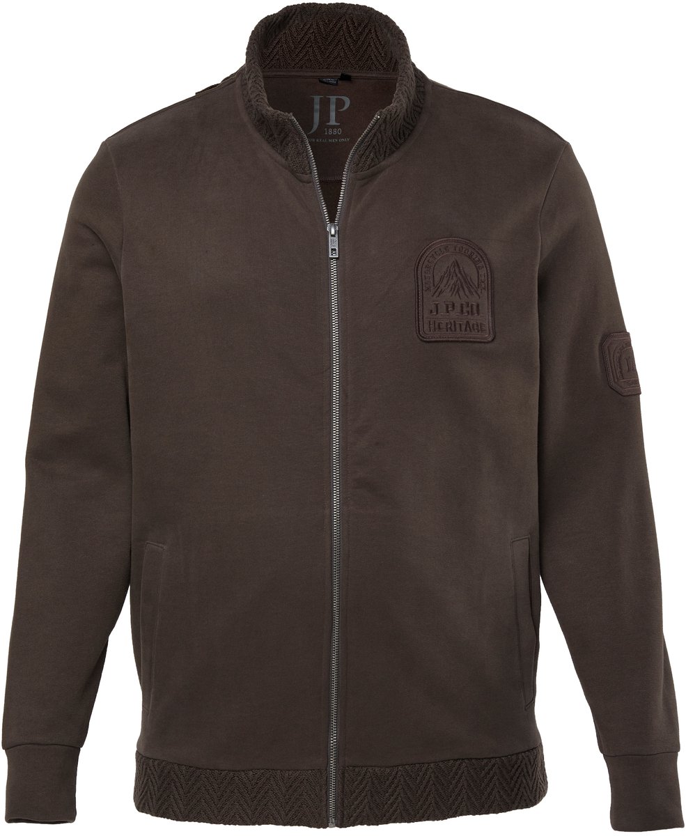 JP 1880 - Heren - Sweatvest boordjes met patroon rits tot 8XL - Hazelnoot - Maat 7XL