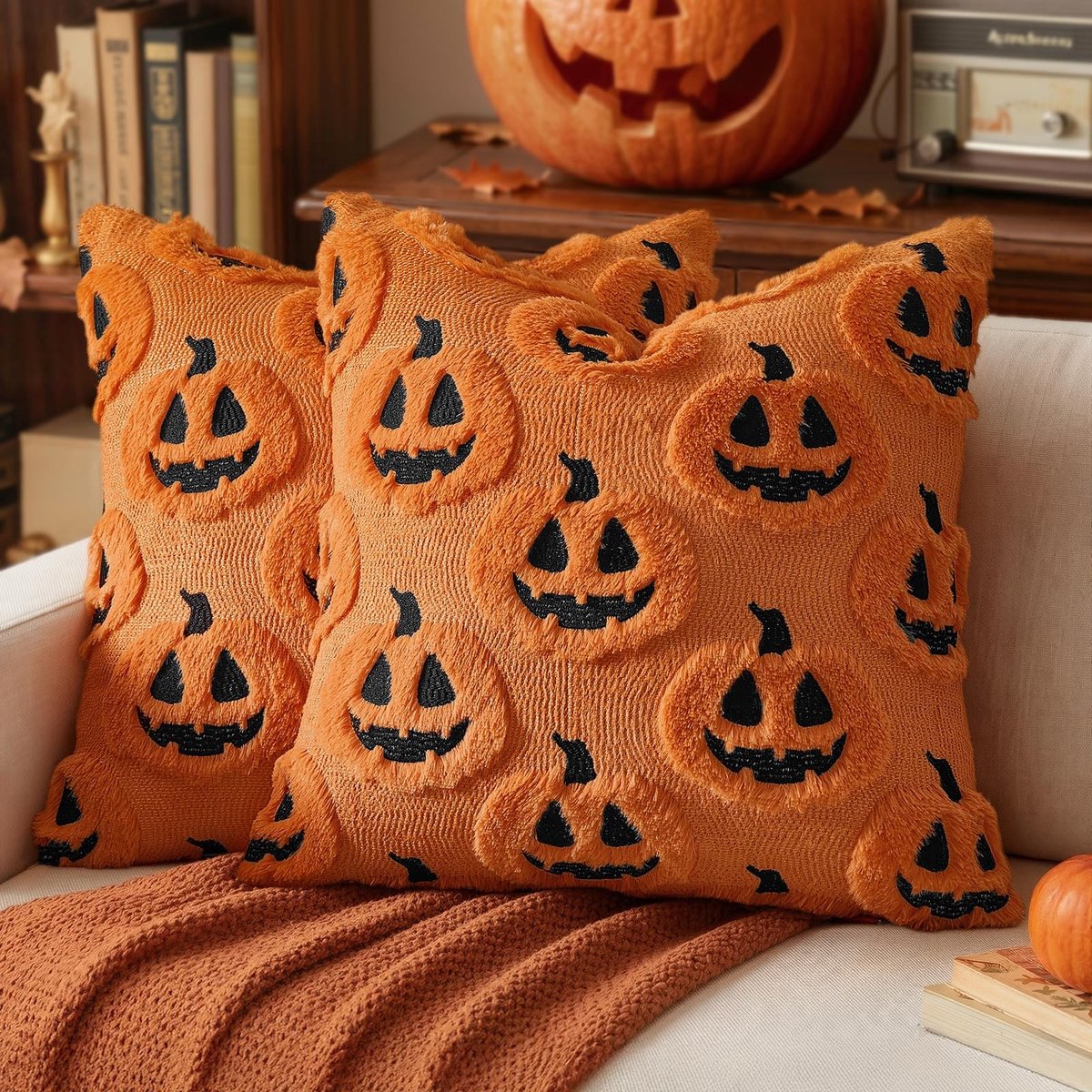 Elzusha - Set van 2 Halloween Kussenslopen met Pompoen Motief