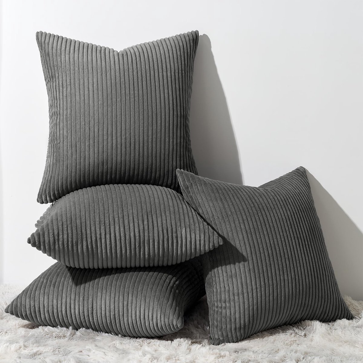 Elzusha - Set van 4 Corduroy Kussenhoezen - 45x45 cm - Donkergrijs