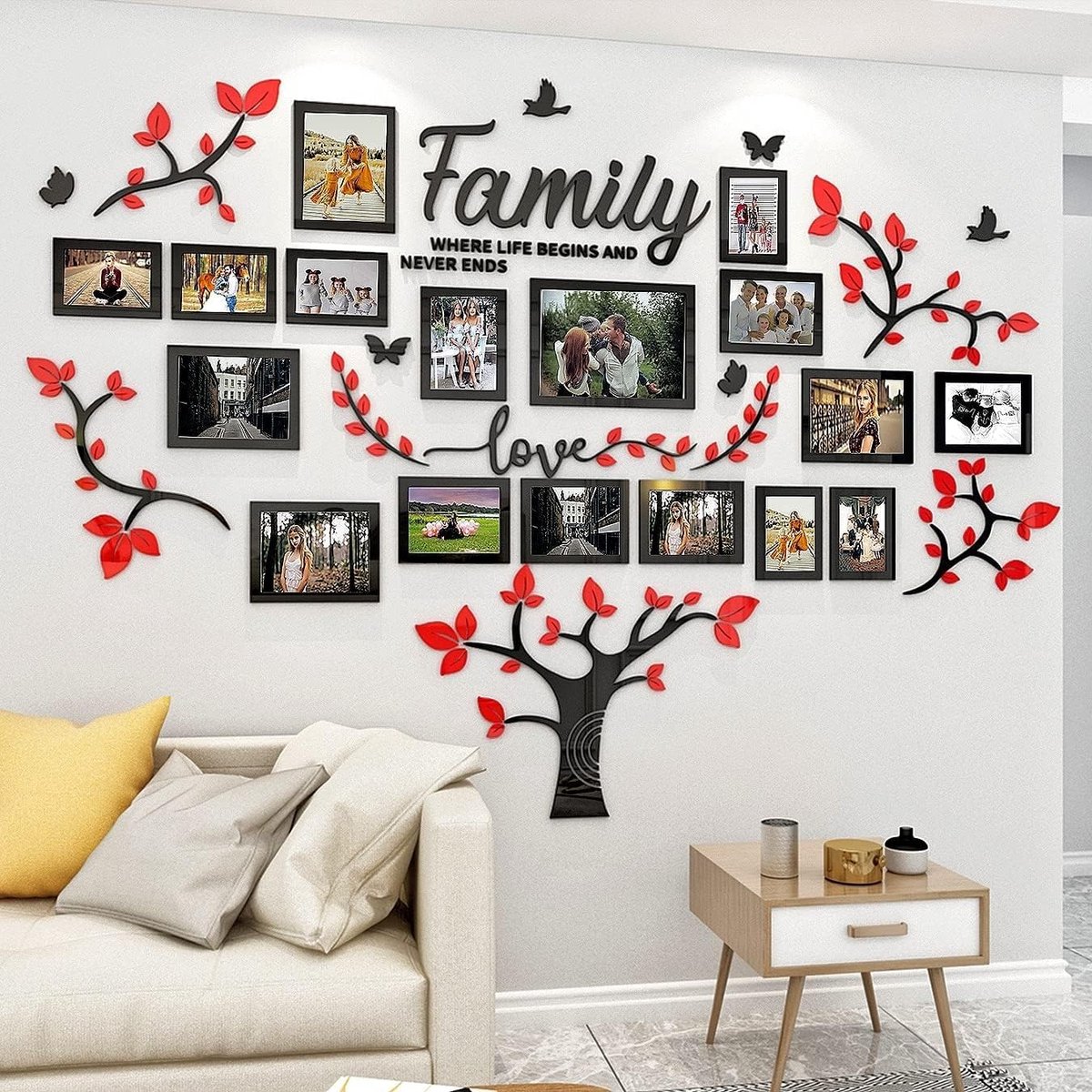 Elzusha - Wandtattoo Boom Familie Sticker - 3D DIY Decoratie Rood