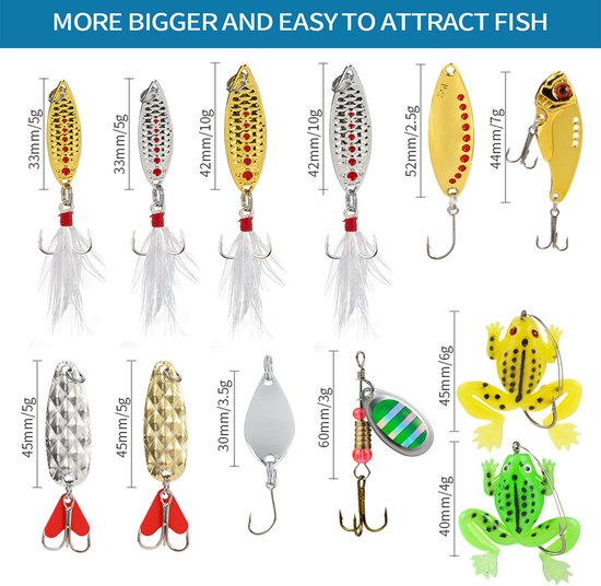 Kerst‑adventskalender 2026- 24‑delige kunstaas set voor vissen- divers assortiment met minnow- lepels en spinvislokken- feestcadeau voor vissersliefhebbers — afbeelding 2
