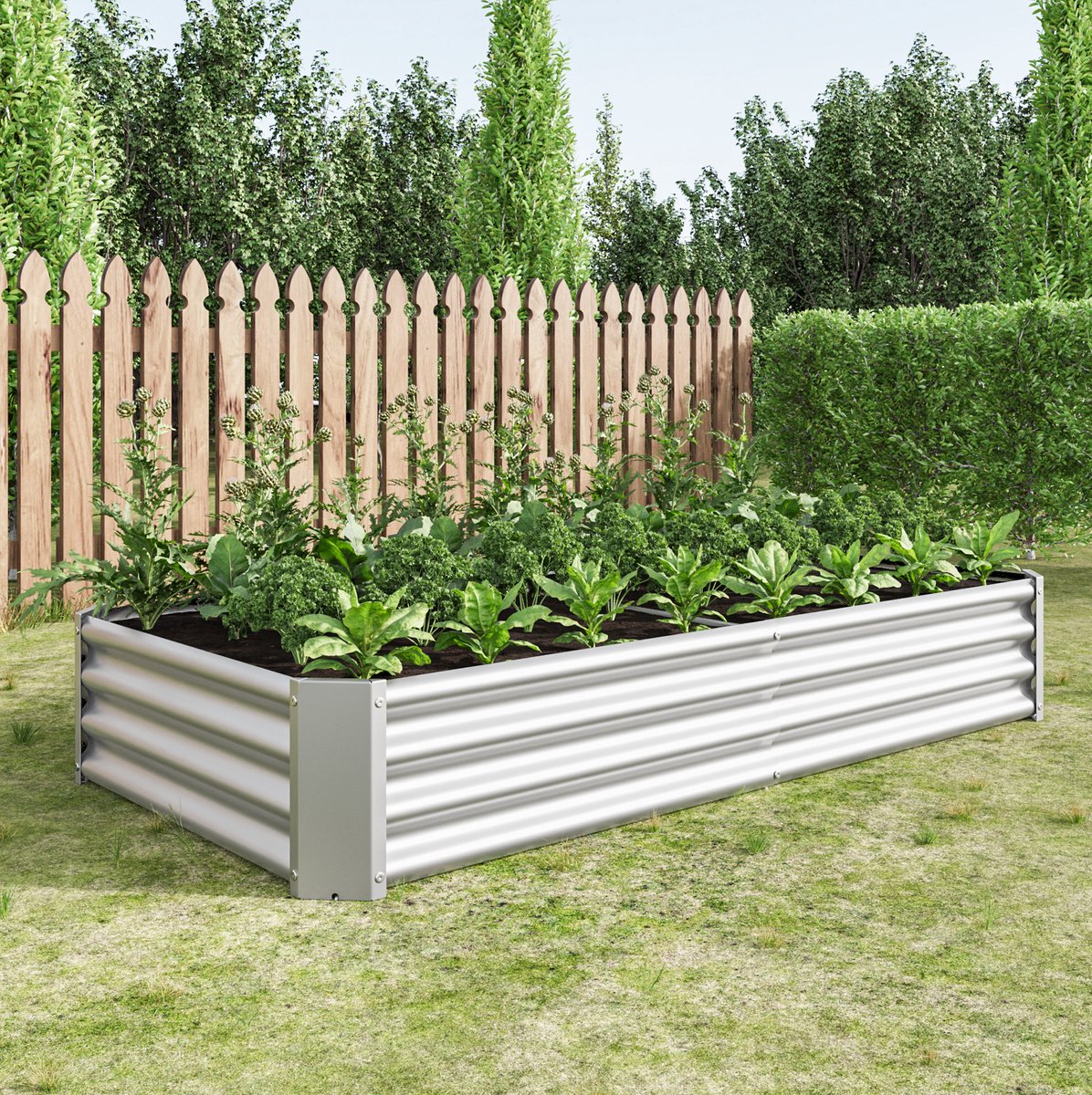 Moestuinbak Zonder Bodem – 180 x 90 x 30 cm – Gegalvaniseerd Metaal – Zilver – Voor Groenten En Kruiden