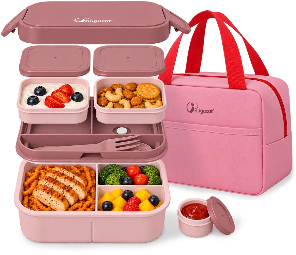 Elzusha - Leakproof Bento Box - 1490 ml Blush Pink Set